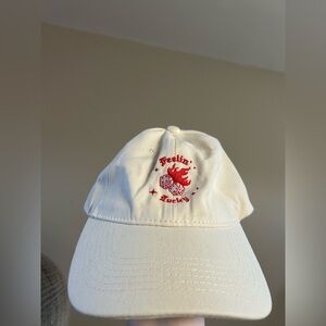 White Cap with Red Dice Embroidery